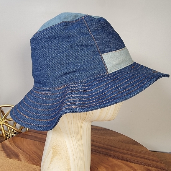 Hello Tree Denim Patchwork Bucket Hat Cotton Women's OS Adjustable 90s Y2K Style - Picture 13 of 14
